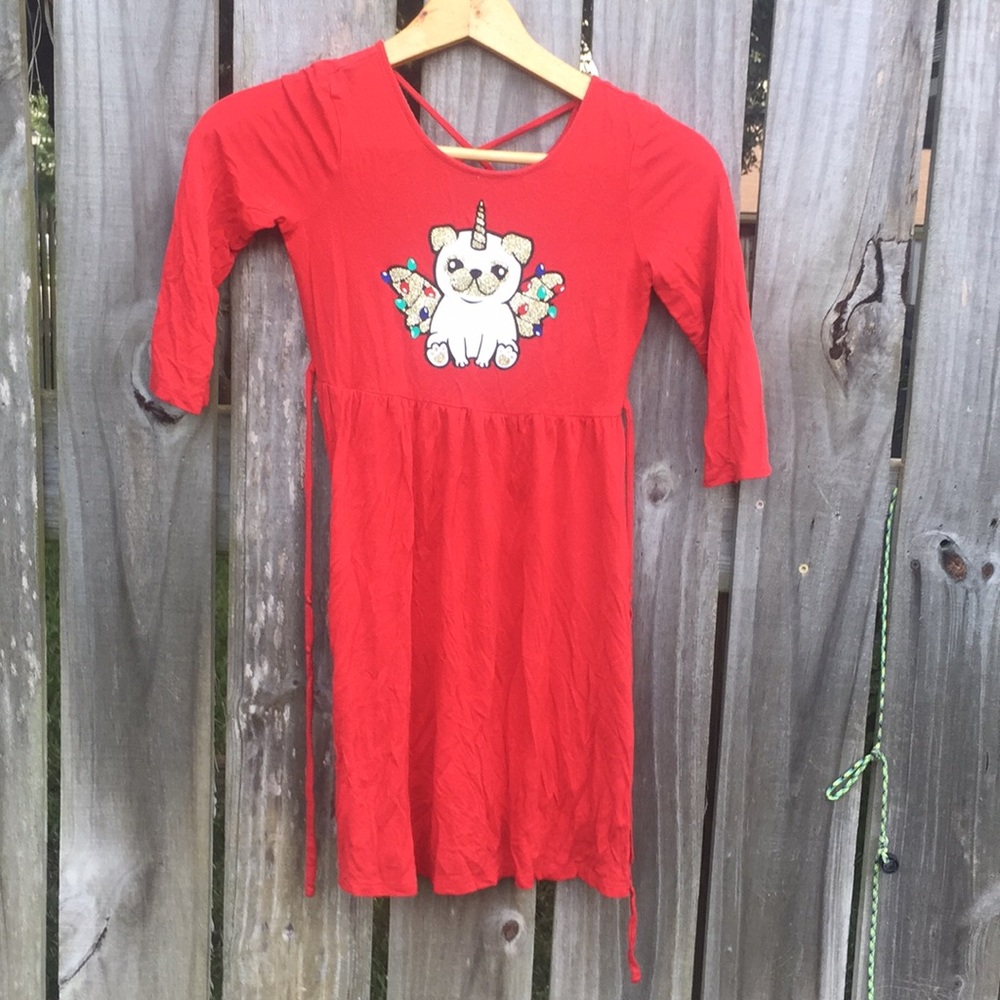 Justice Pugicorn Dog Red Dress Size 10